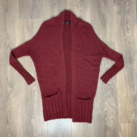 Talula Aritzia Lenox Cardigan Sweater Knit Heathered Cashmere Wool Burgundy XXS - Picture 5 of 14